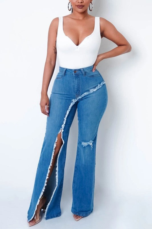 SPLIT DENIM JEANS
