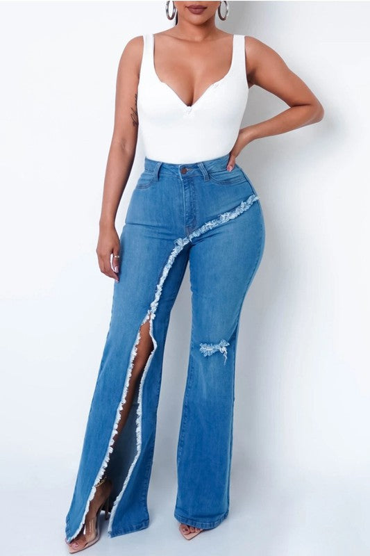 SPLIT DENIM JEANS