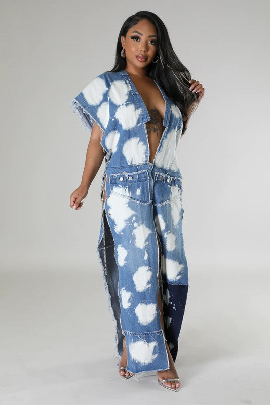 TIE DYE WASHED DENIM CHAIN VEST