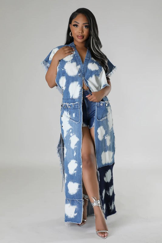 TIE DYE WASHED DENIM CHAIN VEST