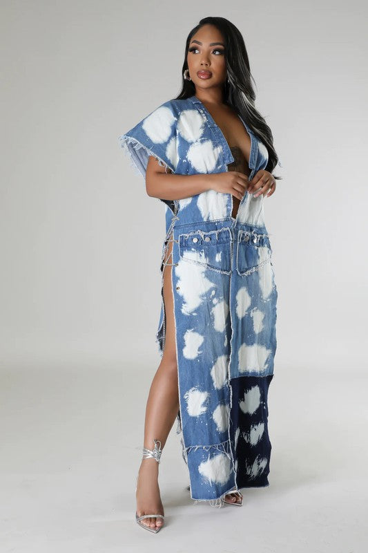 TIE DYE WASHED DENIM CHAIN VEST