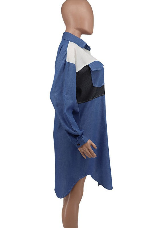 BUTTON DOWN DENIM DRESS SHIRT