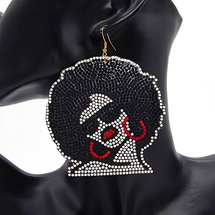 Afro Girl Rhinestone Patch Hook Earrings