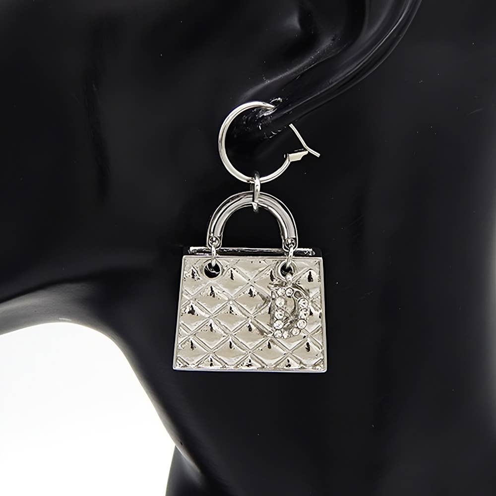 D Quilted Metal Handbag Earrings