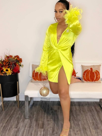 "Cuff It" Satin Dress-Chartreuse