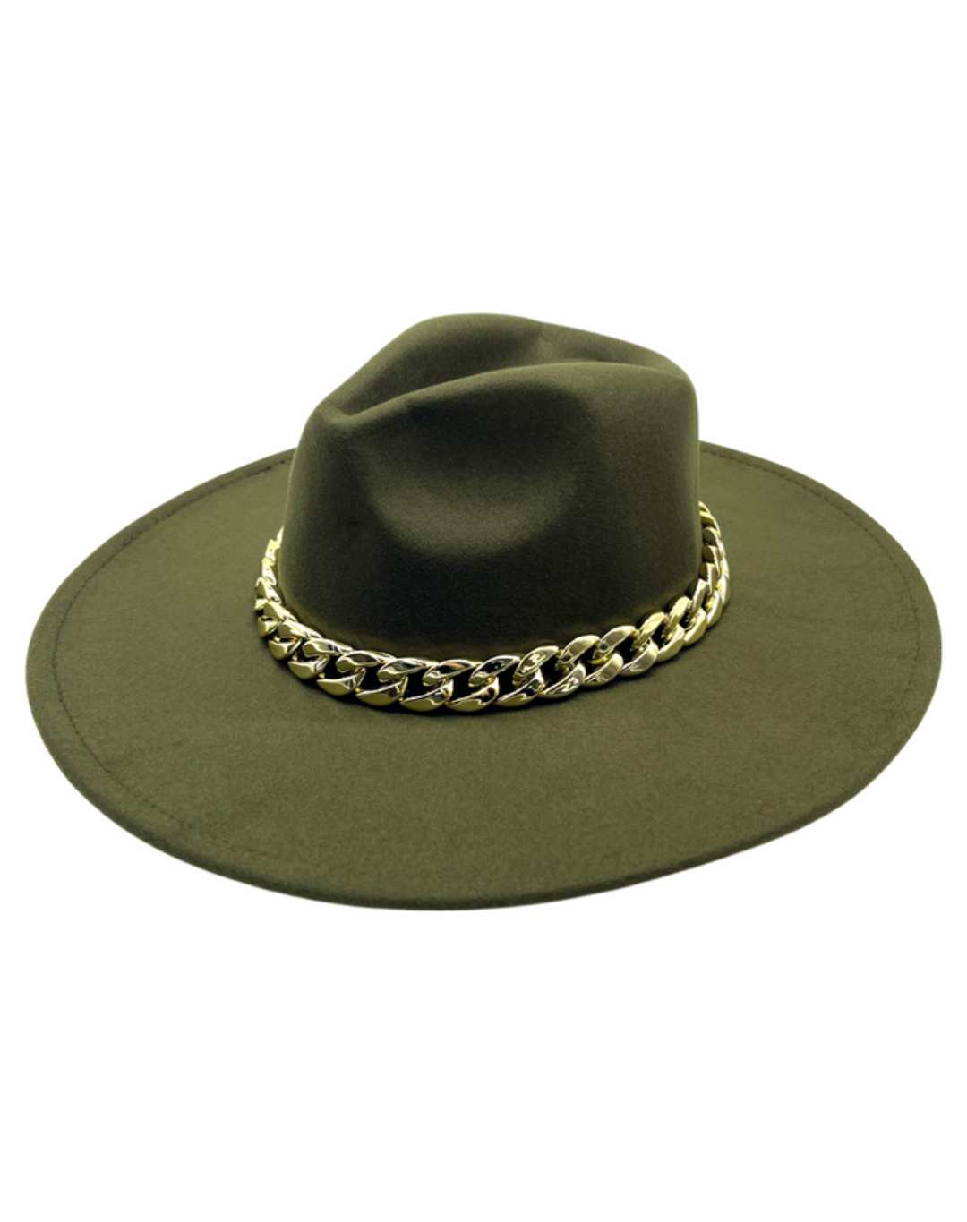 Solid Chain Fedora Hat-Olive