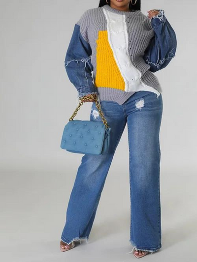 Never Simple Denim Sweater-One Size Fit Most