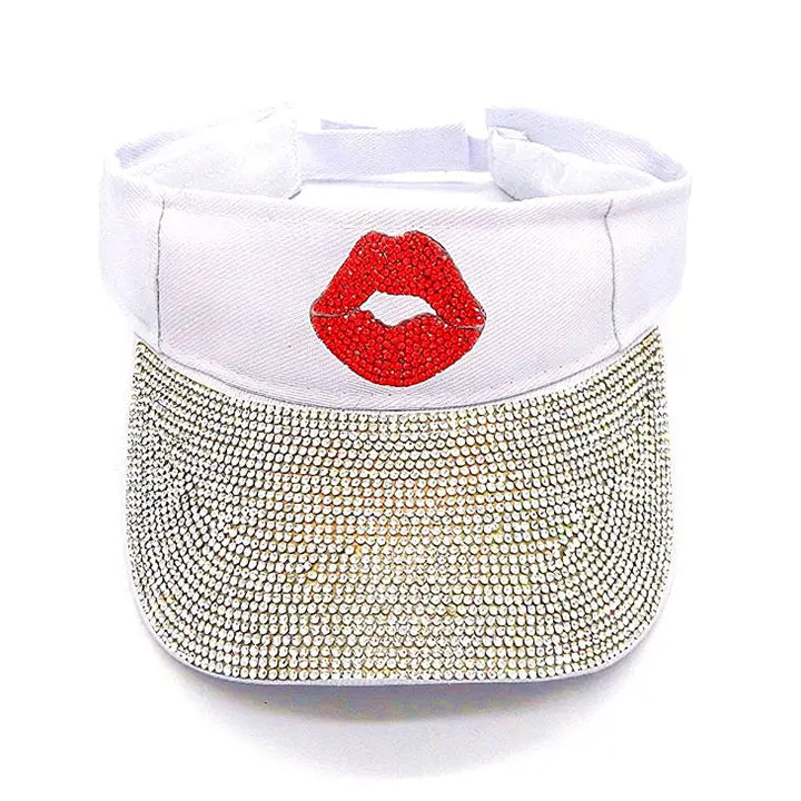 Lip Rhinestone Cotton Sun Visor Hat