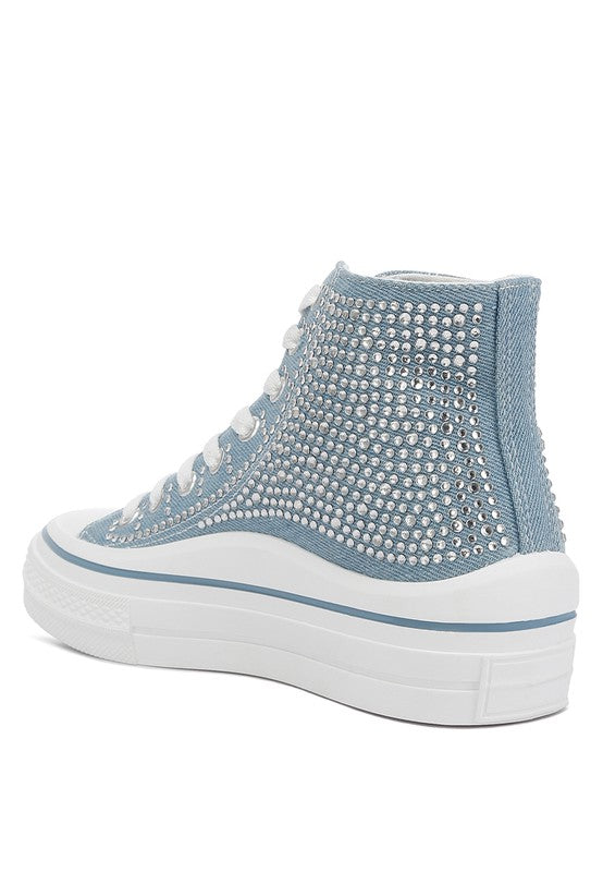 Asuka Rhinestone Embellished Ankle  Denim Sneakers