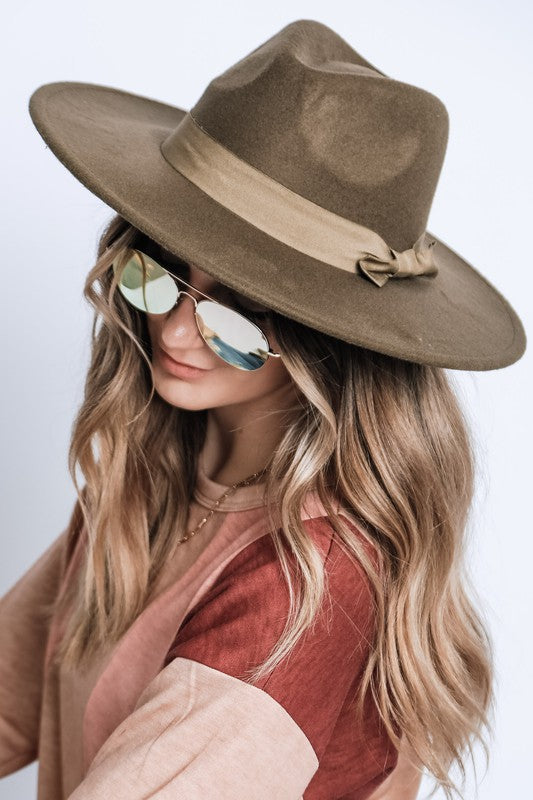 Wide Brim Ribbon Fedora Hat