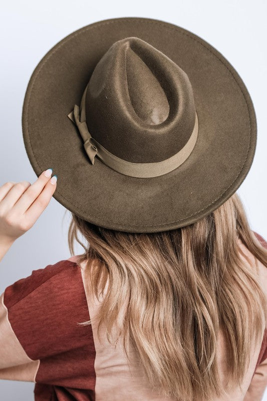 Wide Brim Ribbon Fedora Hat