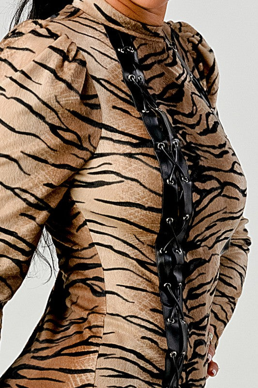 Eye of the Tiger transition animal print mini dress