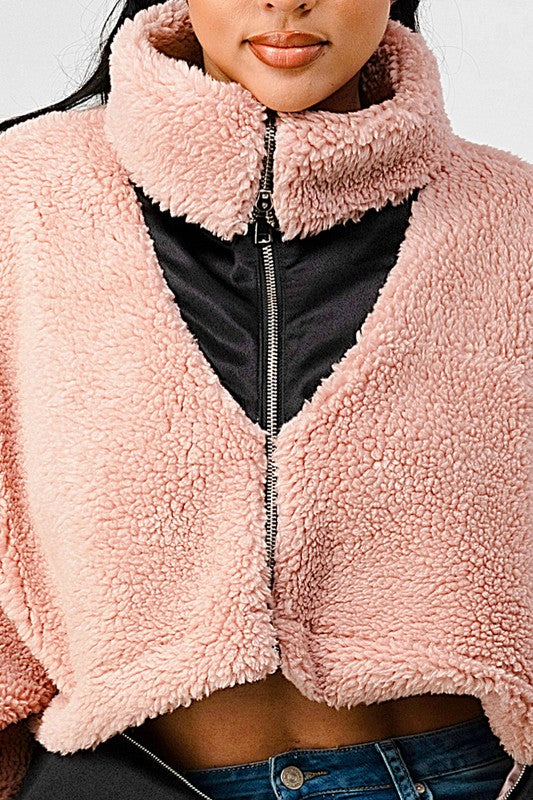 BLUSH AND CAMEL OVERSIZED SHERPA WITH CONTRAST JACKET