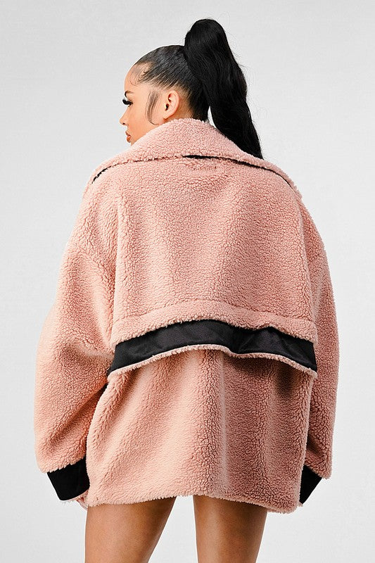 BLUSH AND CAMEL OVERSIZED SHERPA WITH CONTRAST JACKET