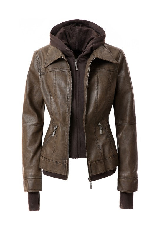 On Trend Hood PU Leather Jacket