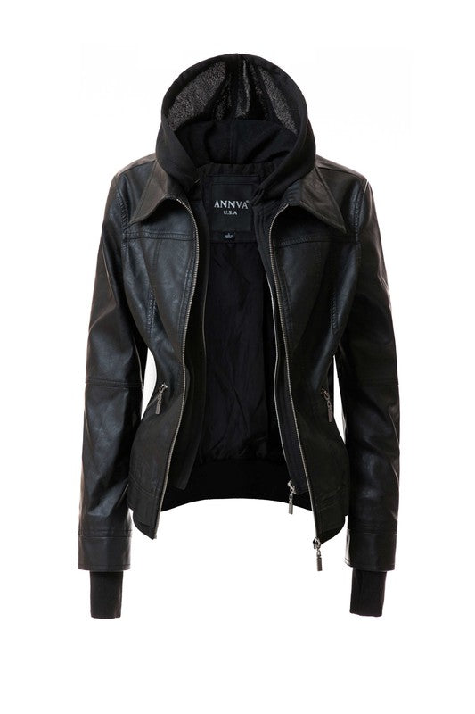 On Trend Hood PU Leather Jacket