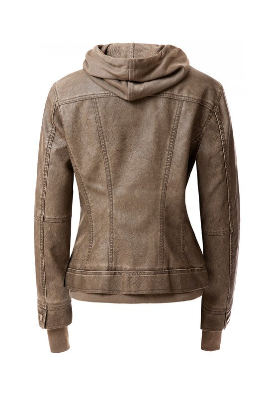 On Trend Hood PU Leather Jacket