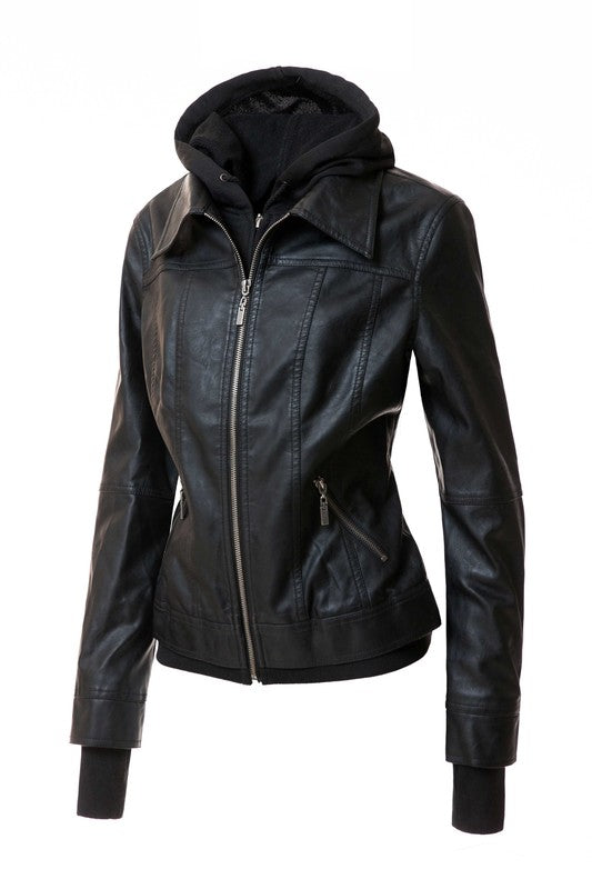 On Trend Hood PU Leather Jacket