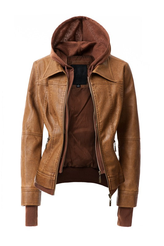 On Trend Hood PU Leather Jacket