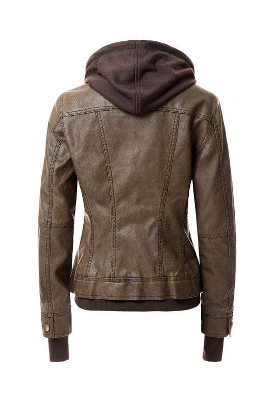 On Trend Hood PU Leather Jacket