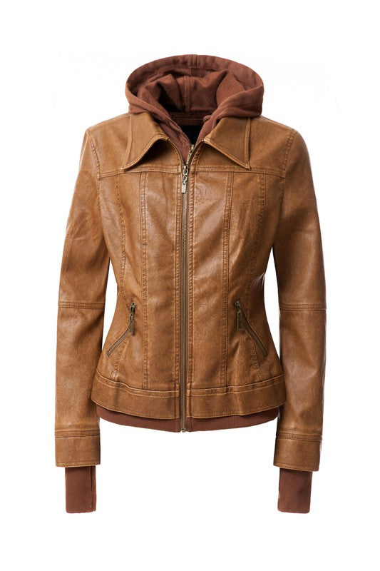 On Trend Hood PU Leather Jacket