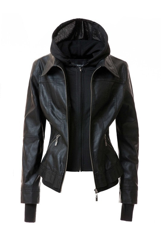 On Trend Hood PU Leather Jacket