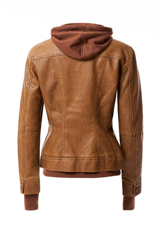 On Trend Hood PU Leather Jacket