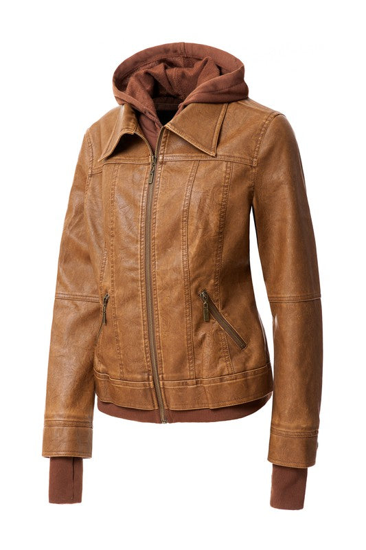 On Trend Hood PU Leather Jacket