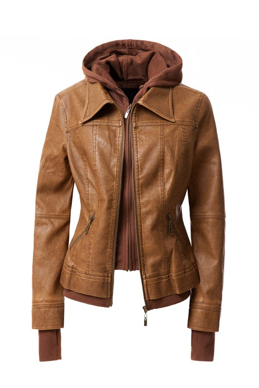 On Trend Hood PU Leather Jacket