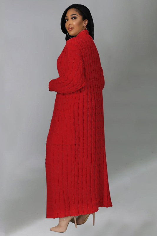 Long Maxi Sweater Cardigan -Orange/Red