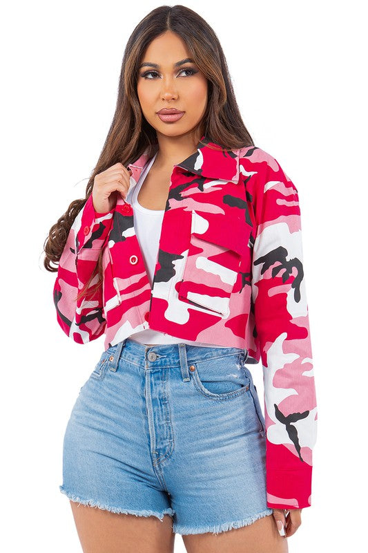 CAMOUFLAGE CROPPED CARGO JACKET