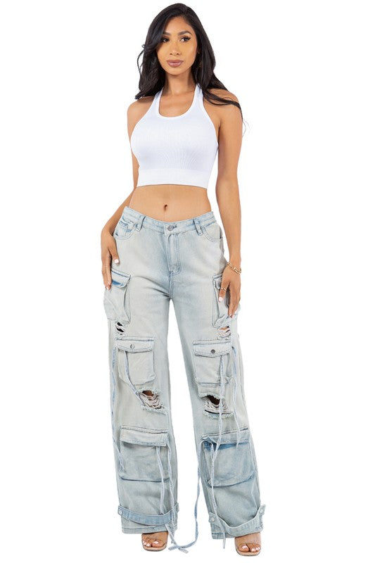 CITY GIRL CARGO STYLE DENIM PANTS