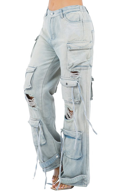 CITY GIRL CARGO STYLE DENIM PANTS