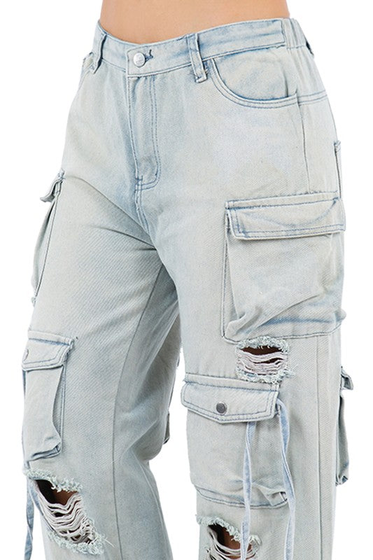 CITY GIRL CARGO STYLE DENIM PANTS