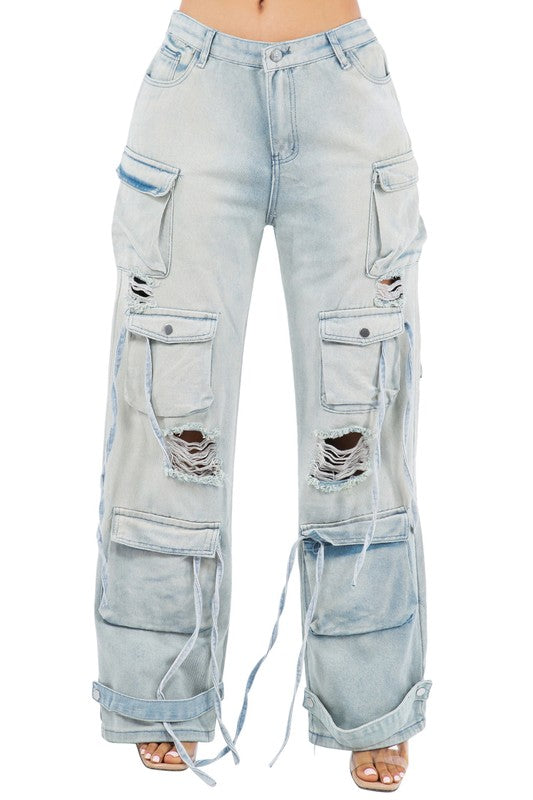 CITY GIRL CARGO STYLE DENIM PANTS