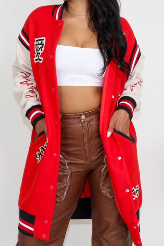 Athina Long Fit Letterman Jacket