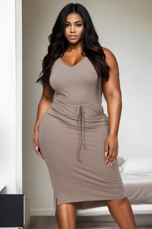 Curvy Front Tied Ribbon Midi Dress