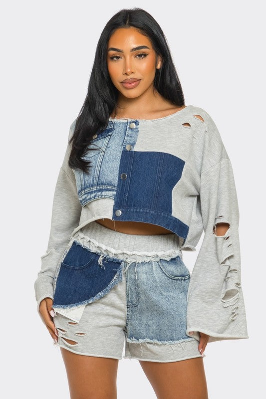 Urban Deconstructed Denim and Jersey Set