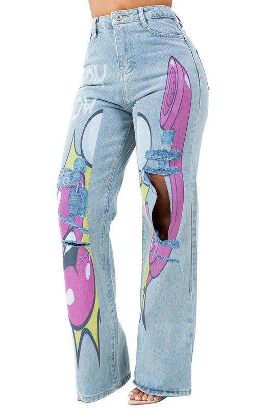 CARTOON STREET DENIM PANTS