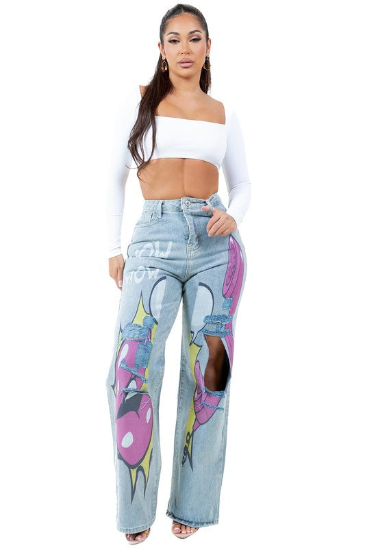 CARTOON STREET DENIM PANTS