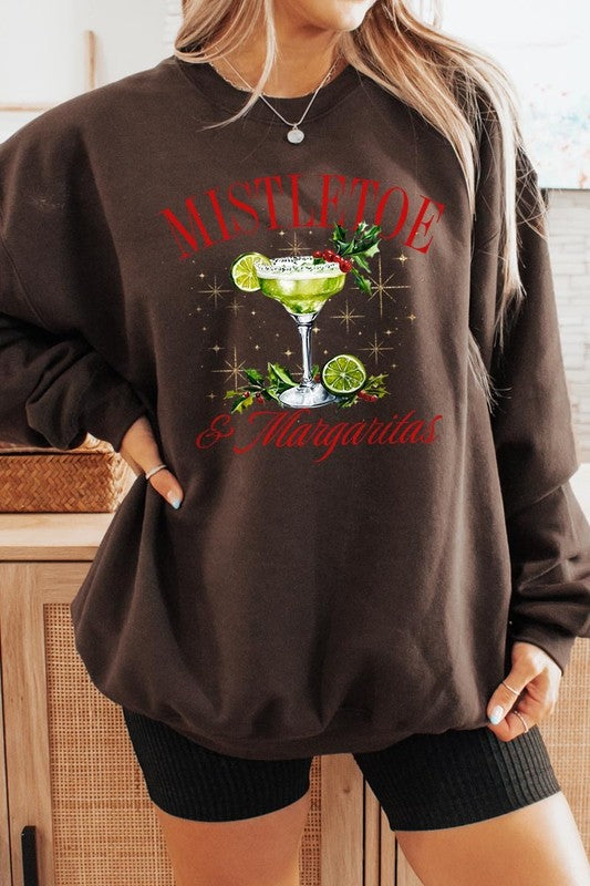 Mistletoe & Margaritas Graphic Fleece Sweatshirts