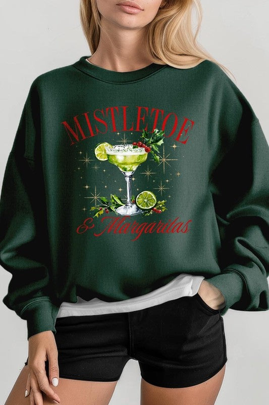 Mistletoe & Margaritas Graphic Fleece Sweatshirts