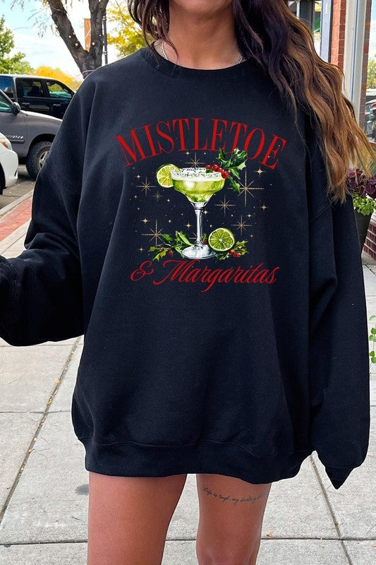 Mistletoe & Margaritas Graphic Fleece Sweatshirts