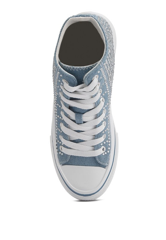 Asuka Rhinestone Embellished Ankle  Denim Sneakers