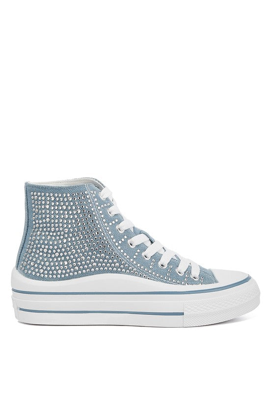 Asuka Rhinestone Embellished Ankle  Denim Sneakers