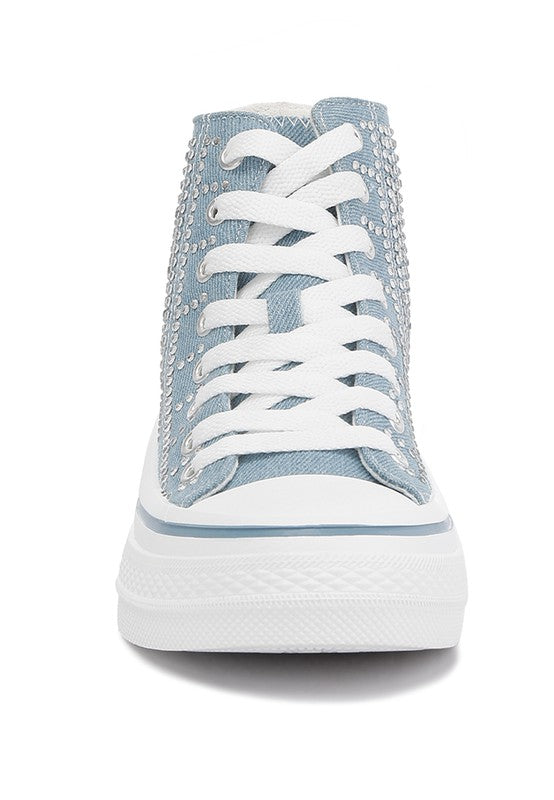 Asuka Rhinestone Embellished Ankle  Denim Sneakers