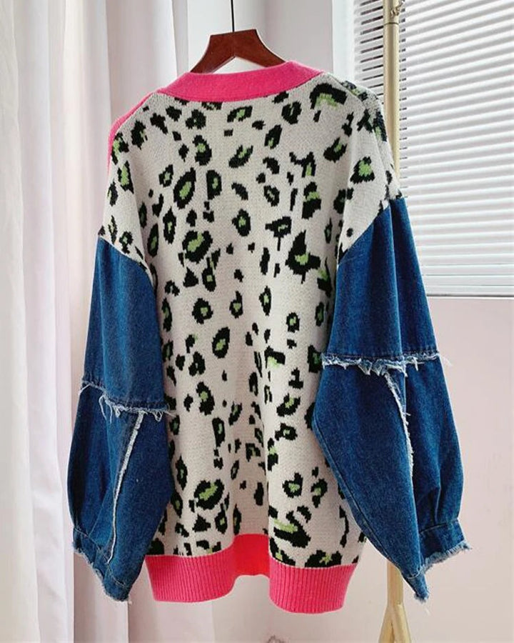 Denim Patchwork Cardigan Sweater