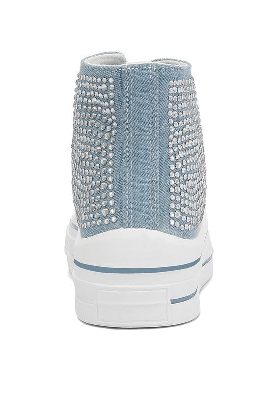 Asuka Rhinestone Embellished Ankle  Denim Sneakers