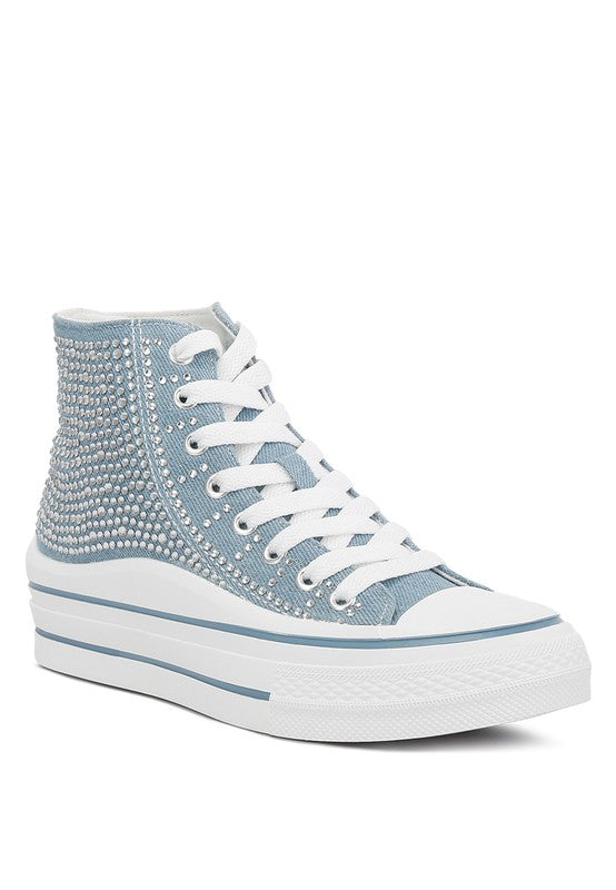 Asuka Rhinestone Embellished Ankle  Denim Sneakers