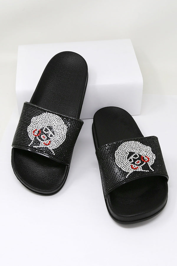 Afro Girl Rhinestone Embelished Slides